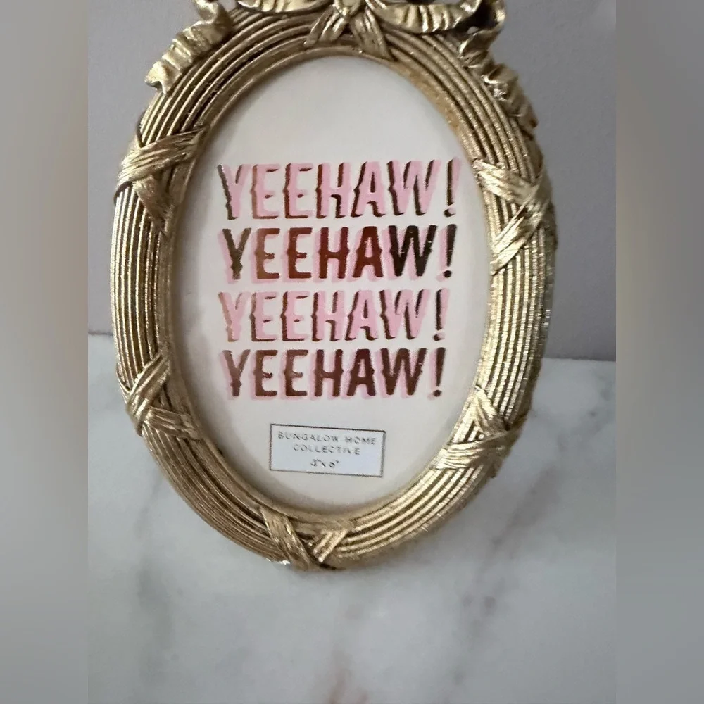 Gold Oval Frame with bow on top antique style  4”x6”